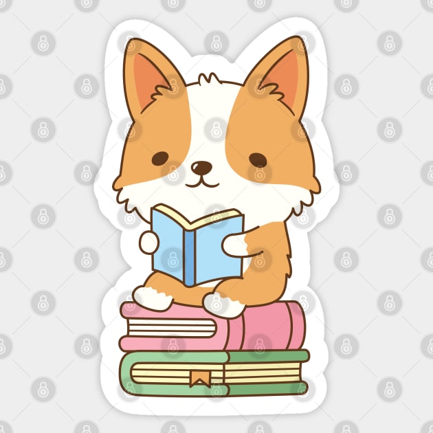 Cute Corgi Loves To Read Books Sticker by rustydoodle